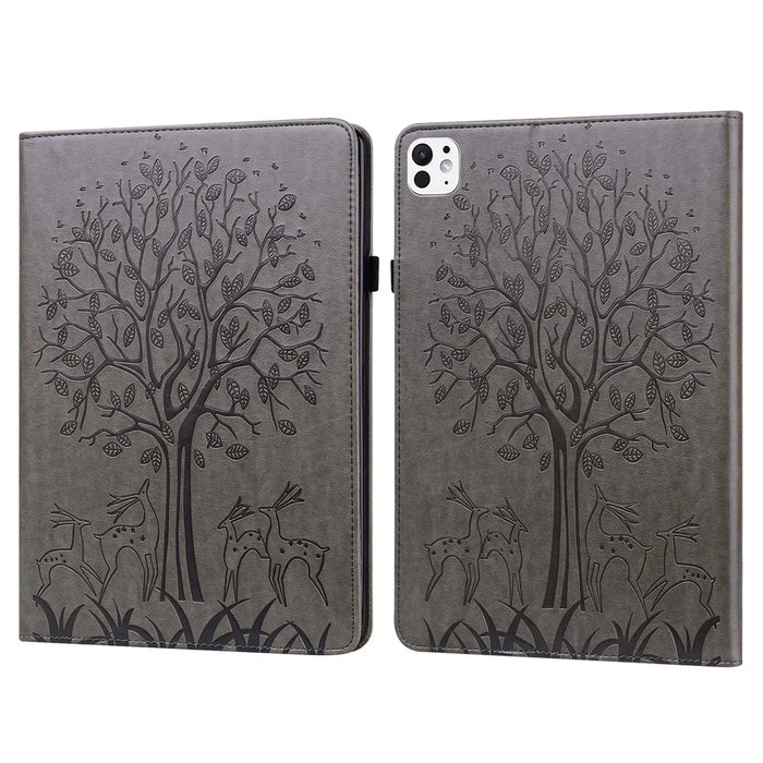 For iPad Pro 11 (2025) / 11 (2024) Case PU Leather Stand Tree Deer Pattern Tablet Cover with Card Slots - Grey - 2