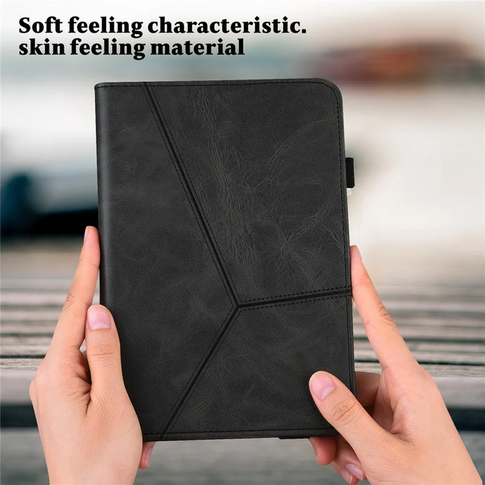 For iPad Pro 13 (2025) / 13 (2024) Case Line Imprinted PU Leather Card Holder Tablet Stand Cover - Black - 7