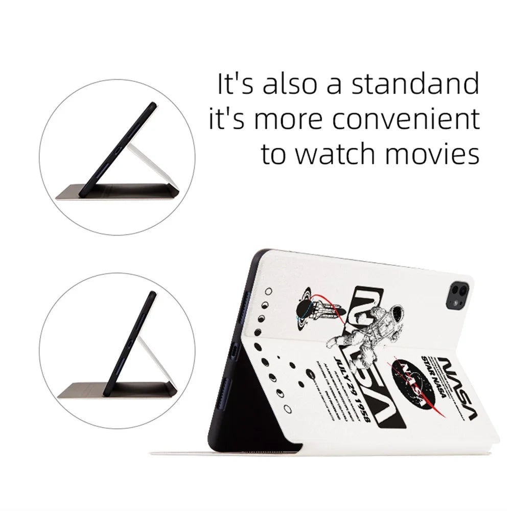 For iPad Pro 11 (2025) / 11 (2024) Case Leather Stand Smart Tablet Cover Astronaut Pattern - NASA Astronaut - 2
