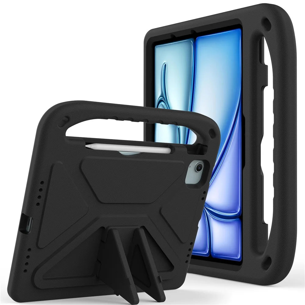 For iPad Air 11 (2026) / (2025) / (2024) / Pro 11 (2025) / 11 (2024) Case Hand Grip Kickstand Tablet EVA Cover - Black - 1