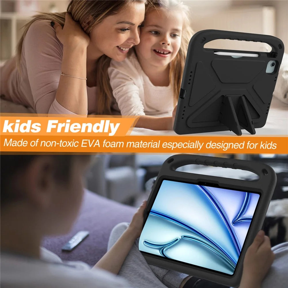 For iPad Air 11 (2026) / (2025) / (2024) / Pro 11 (2025) / 11 (2024) Case Hand Grip Kickstand Tablet EVA Cover - Black - 4