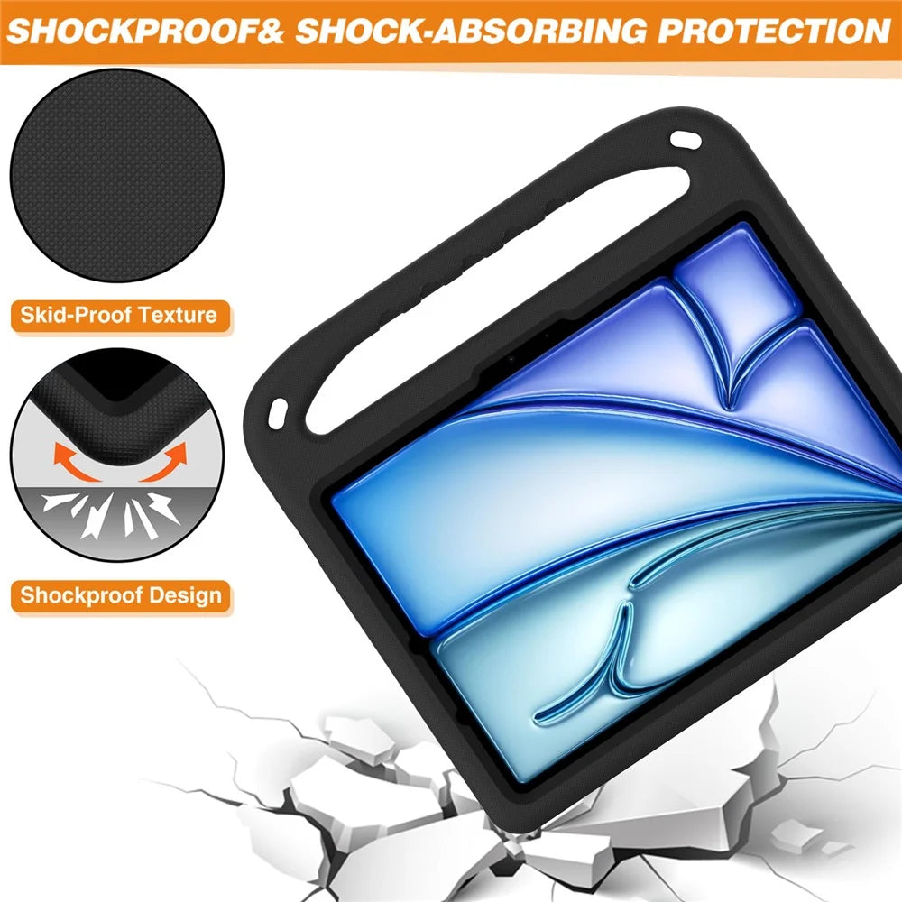 For iPad Air 11 (2026) / (2025) / (2024) / Pro 11 (2025) / 11 (2024) Case Hand Grip Kickstand Tablet EVA Cover - Black - 5