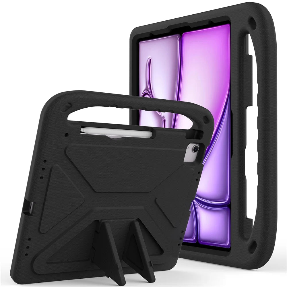 For iPad Pro 13 (2025) / 13 (2024) / Air 13 (2026) / (2025) / (2024) / (2024) EVA Case Shockproof Handle Kickstand Tablet Cover - Black - 1