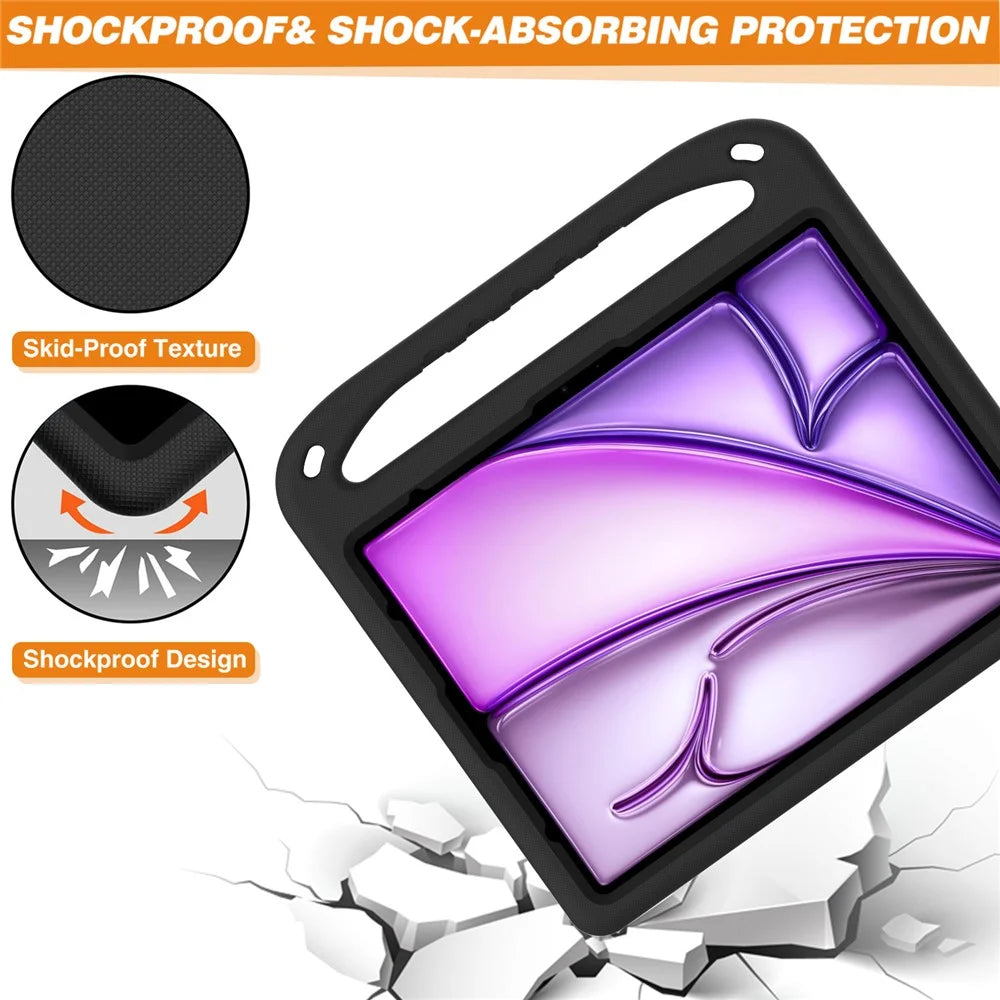 For iPad Pro 13 (2025) / 13 (2024) / Air 13 (2026) / (2025) / (2024) / (2024) EVA Case Shockproof Handle Kickstand Tablet Cover - Black - 5