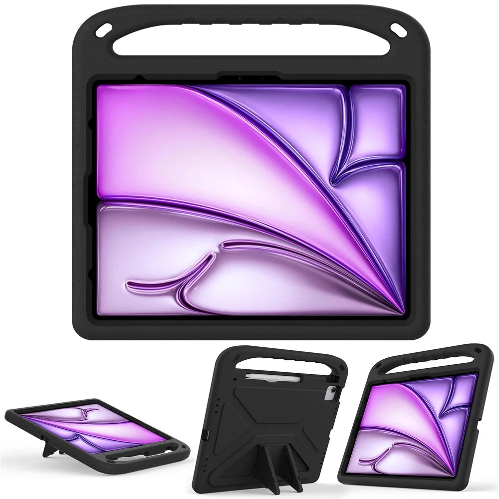 For iPad Pro 13 (2025) / 13 (2024) / Air 13 (2026) / (2025) / (2024) / (2024) EVA Case Shockproof Handle Kickstand Tablet Cover - Black - 7