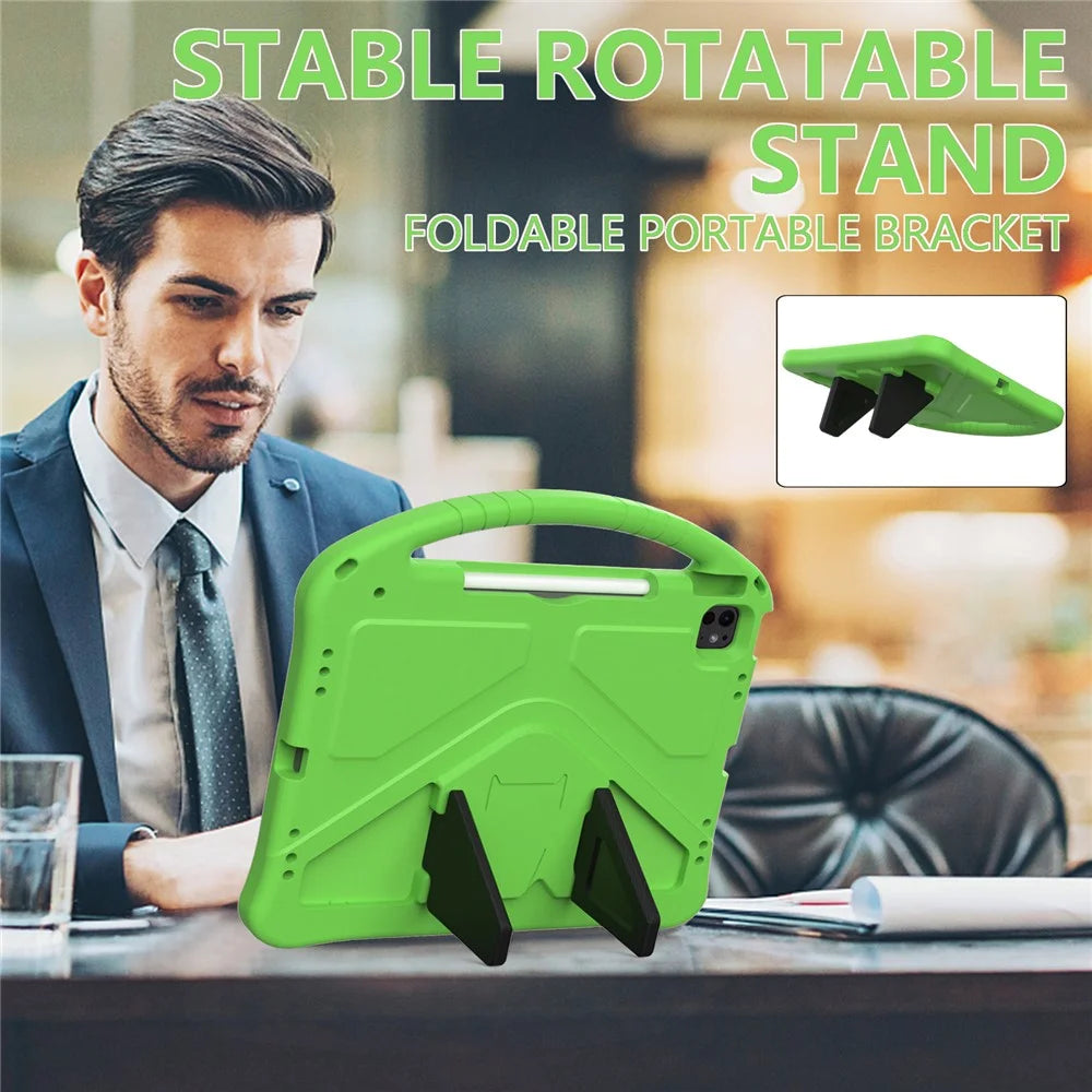 For iPad Pro 13 (2025) / 13 (2024) / Air 13 (2026) / (2025) / (2024) Case EVA Tablet Cover with Handle Kickstand Children Friendly - Green - 2
