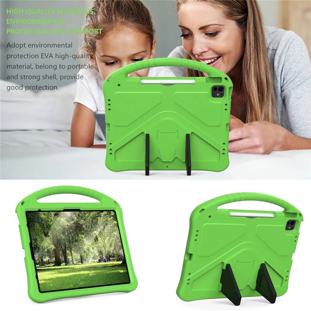 For iPad Pro 13 (2025) / 13 (2024) / Air 13 (2026) / (2025) / (2024) Case EVA Tablet Cover with Handle Kickstand Children Friendly - Green - 3