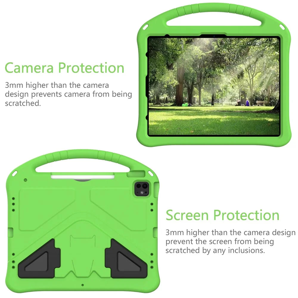For iPad Pro 13 (2025) / 13 (2024) / Air 13 (2026) / (2025) / (2024) Case EVA Tablet Cover with Handle Kickstand Children Friendly - Green - 4