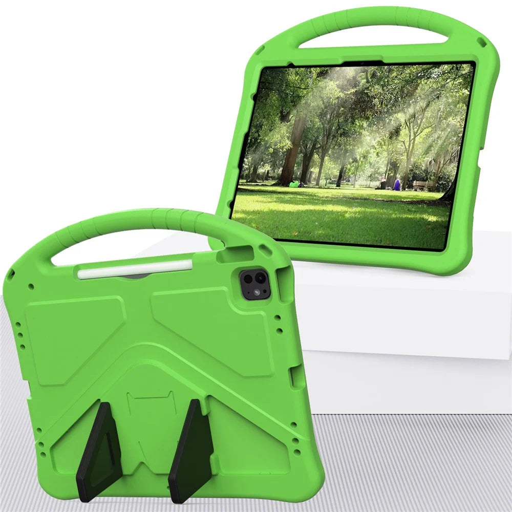 For iPad Pro 13 (2025) / 13 (2024) / Air 13 (2026) / (2025) / (2024) Case EVA Tablet Cover with Handle Kickstand Children Friendly - Green - 7
