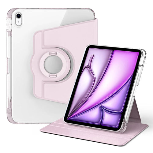 For iPad Air 11 (2026) / (2025) / (2024) Case PU Leather Rotating Stand Tablet Cover Detachable Transparent Back - Pink - 1