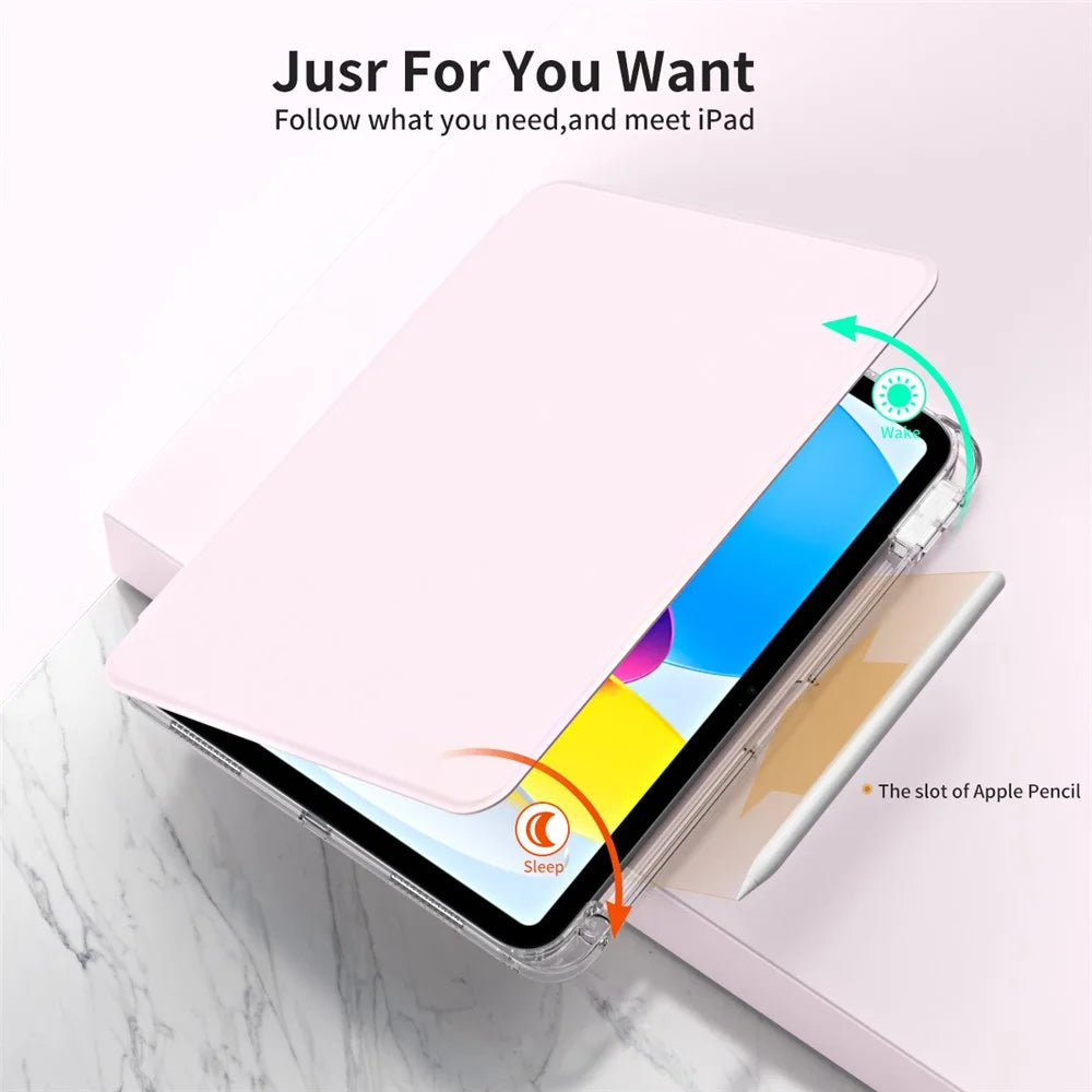 For iPad Air 11 (2026) / (2025) / (2024) Case PU Leather Rotating Stand Tablet Cover Detachable Transparent Back - Pink - 2