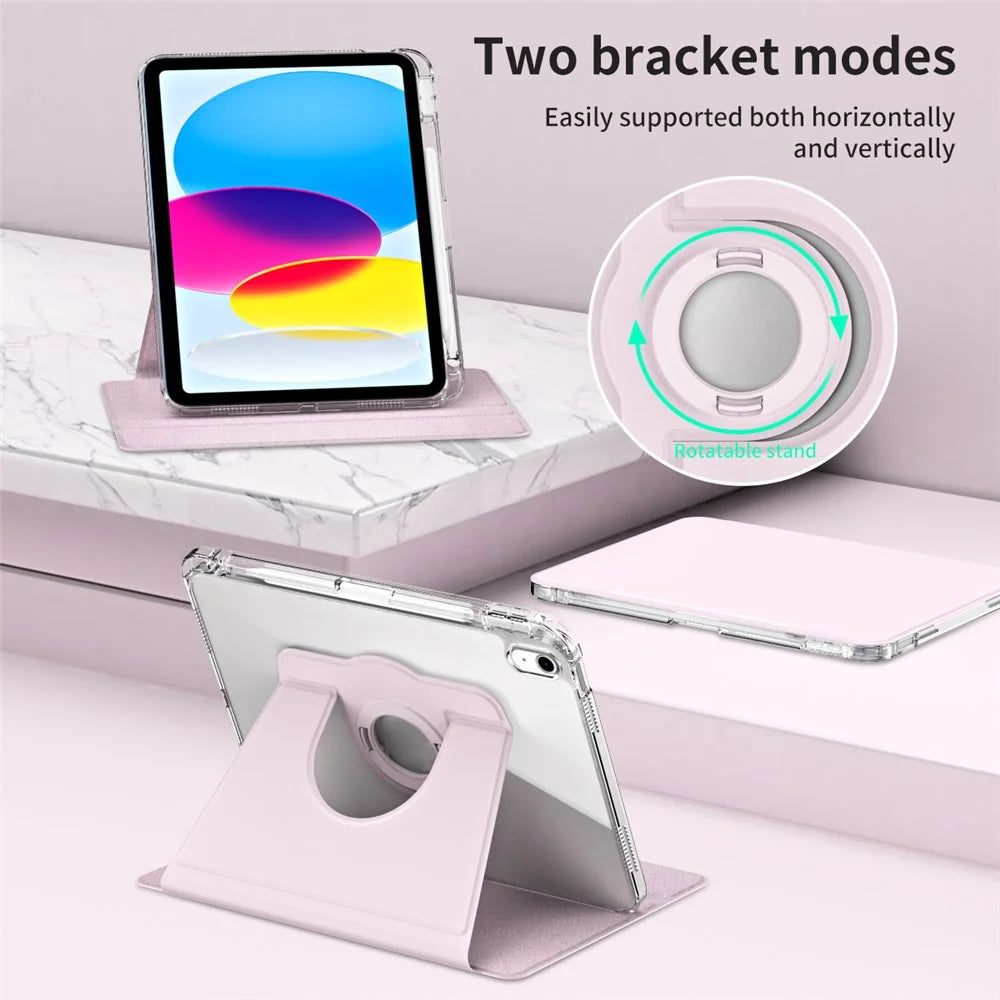 For iPad Air 11 (2026) / (2025) / (2024) Case PU Leather Rotating Stand Tablet Cover Detachable Transparent Back - Pink - 3