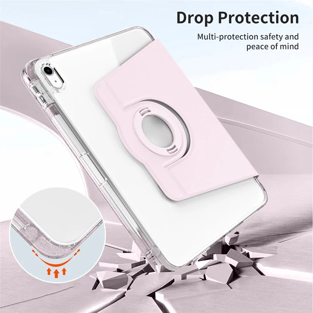 For iPad Air 11 (2026) / (2025) / (2024) Case PU Leather Rotating Stand Tablet Cover Detachable Transparent Back - Pink - 4