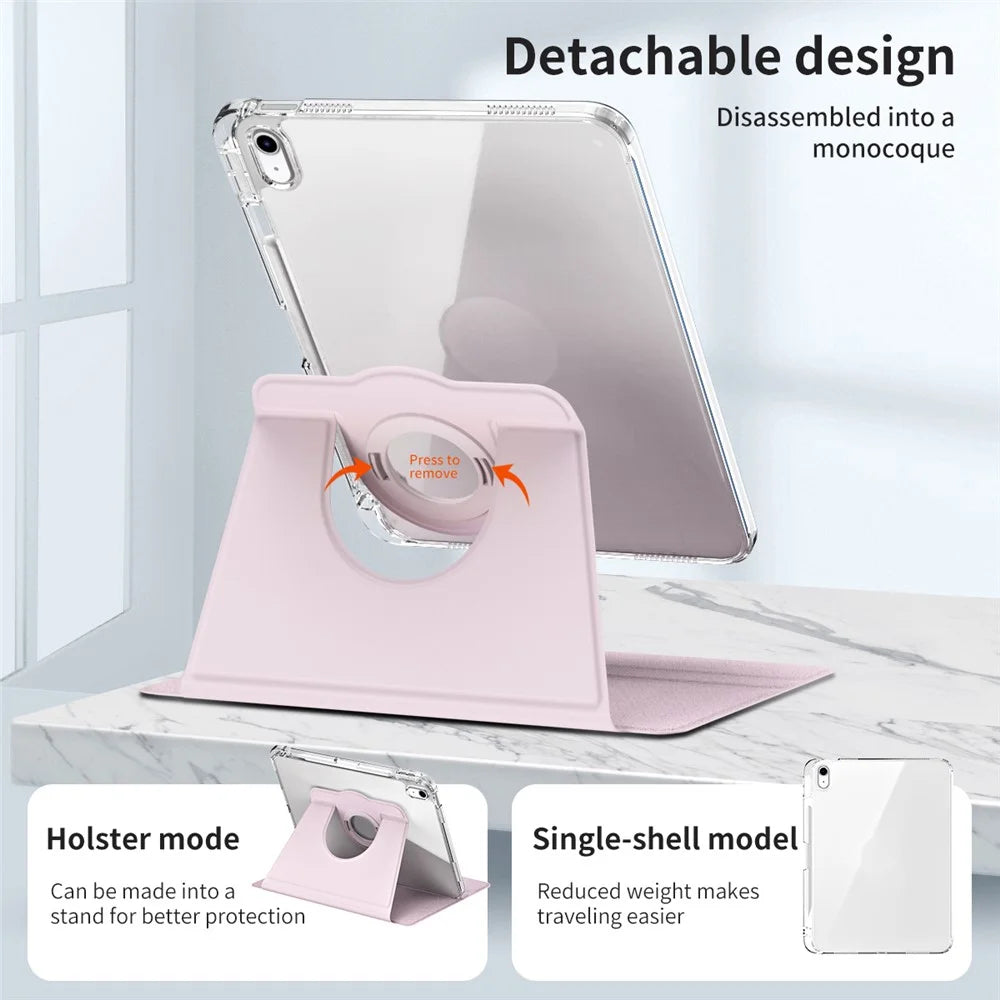 For iPad Air 11 (2026) / (2025) / (2024) Case PU Leather Rotating Stand Tablet Cover Detachable Transparent Back - Pink - 5