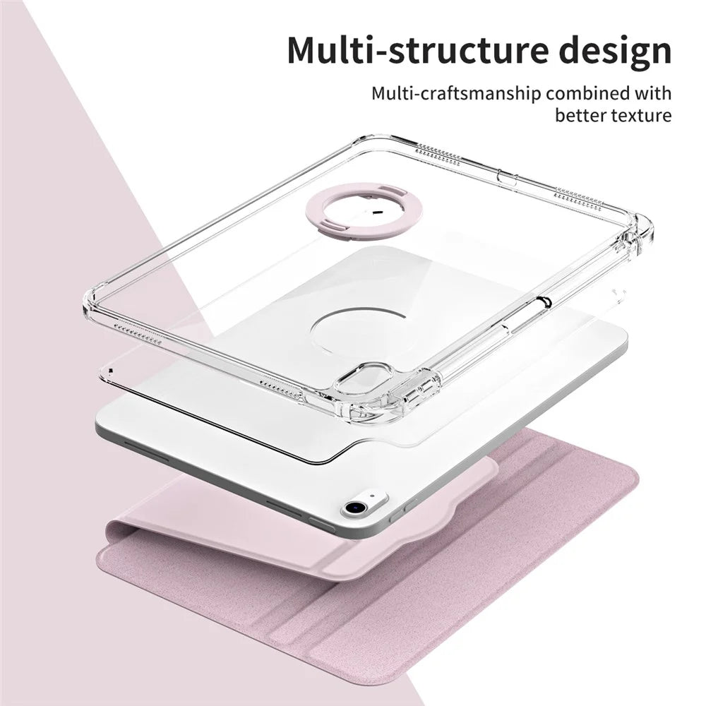 For iPad Air 11 (2026) / (2025) / (2024) Case PU Leather Rotating Stand Tablet Cover Detachable Transparent Back - Pink - 6