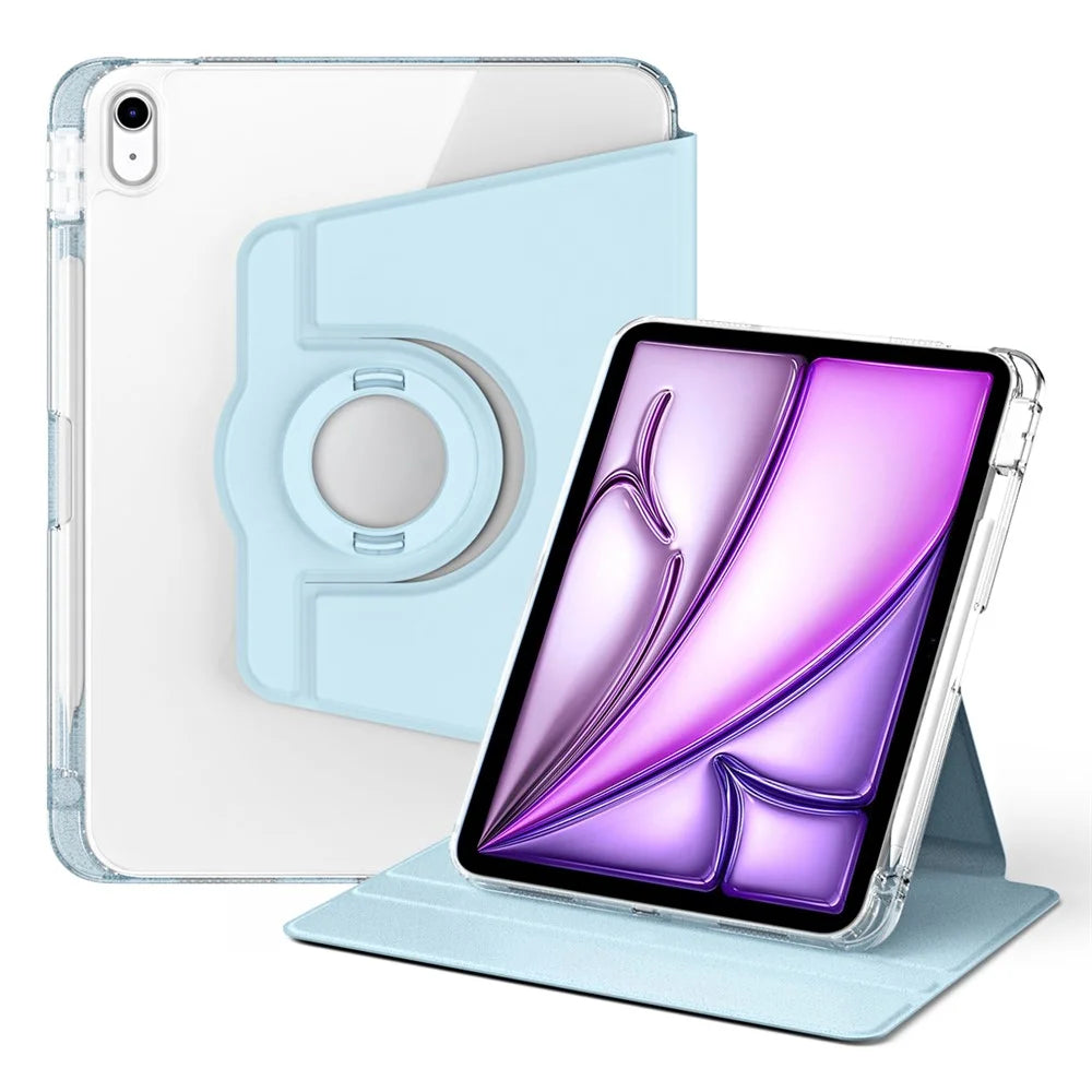 For iPad Air 13 (2026) / (2025) / (2024) Case Detachable PU Leather Clear Back Smart Cover Rotating Stand - Baby Blue - 1