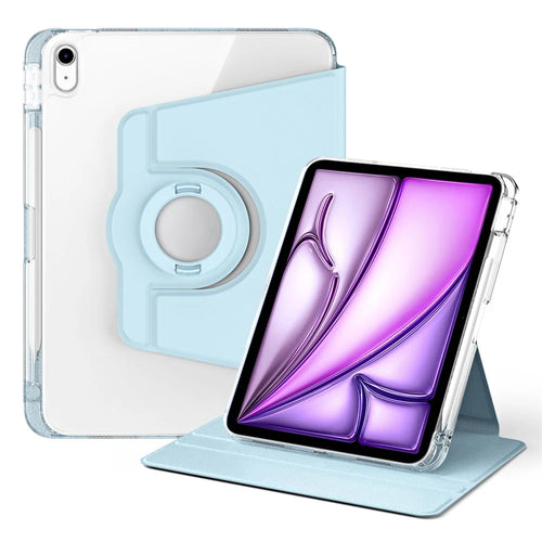 For iPad Air 13 (2026) / (2025) / (2024) Case Detachable PU Leather Clear Back Smart Cover Rotating Stand - Baby Blue - 1