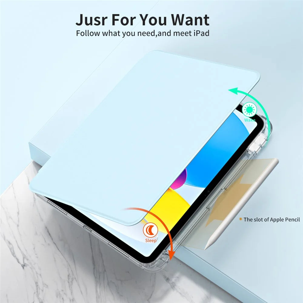 For iPad Air 13 (2026) / (2025) / (2024) Case Detachable PU Leather Clear Back Smart Cover Rotating Stand - Baby Blue - 2