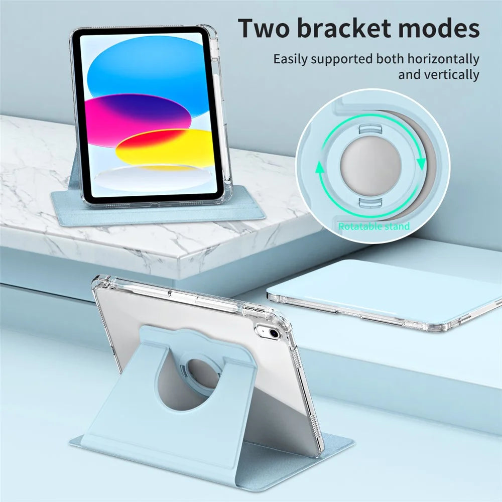 For iPad Air 13 (2026) / (2025) / (2024) Case Detachable PU Leather Clear Back Smart Cover Rotating Stand - Baby Blue - 3