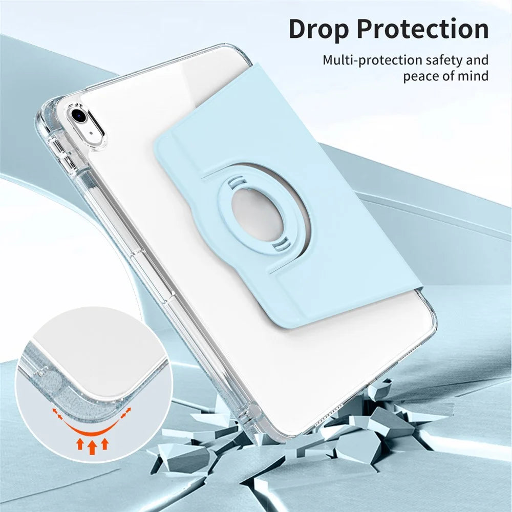 For iPad Air 13 (2026) / (2025) / (2024) Case Detachable PU Leather Clear Back Smart Cover Rotating Stand - Baby Blue - 4