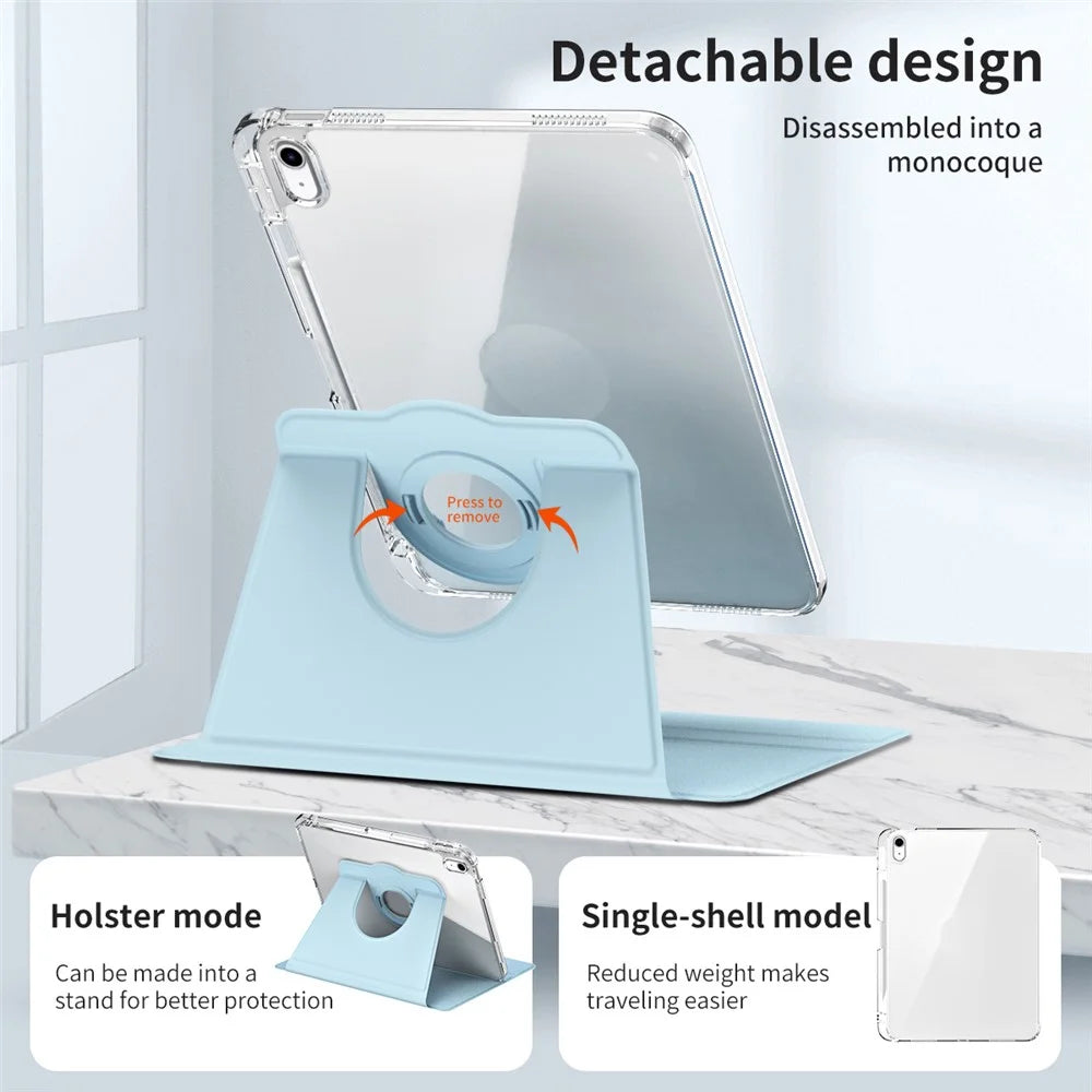 For iPad Air 13 (2026) / (2025) / (2024) Case Detachable PU Leather Clear Back Smart Cover Rotating Stand - Baby Blue - 5