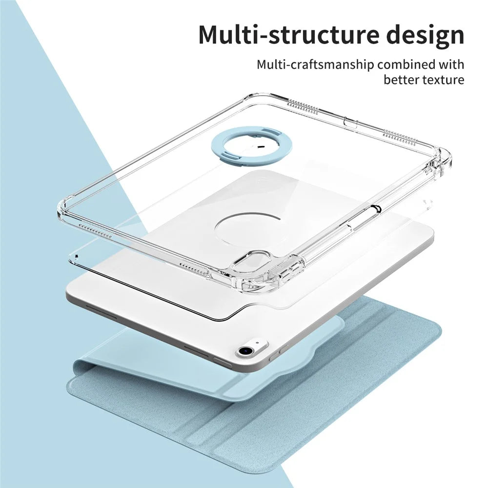 For iPad Air 13 (2026) / (2025) / (2024) Case Detachable PU Leather Clear Back Smart Cover Rotating Stand - Baby Blue - 6