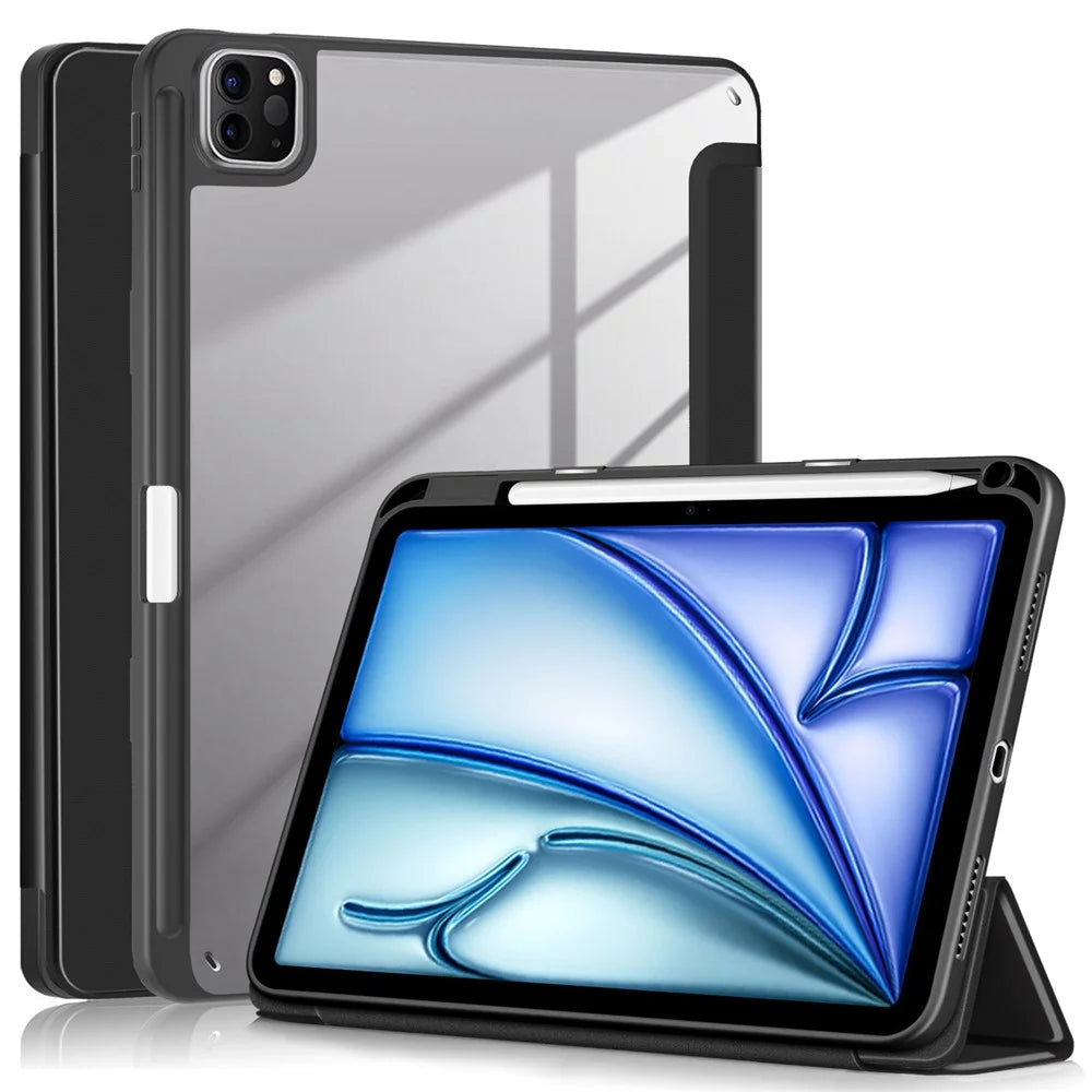 Leather Case Tri-Fold Stand For iPad Air 11 (2026) / (2025) / (2024) / Air (2022) / (2020) / Pro 11 (2022) / (2021) / (2020) / (2018) - Black - 1