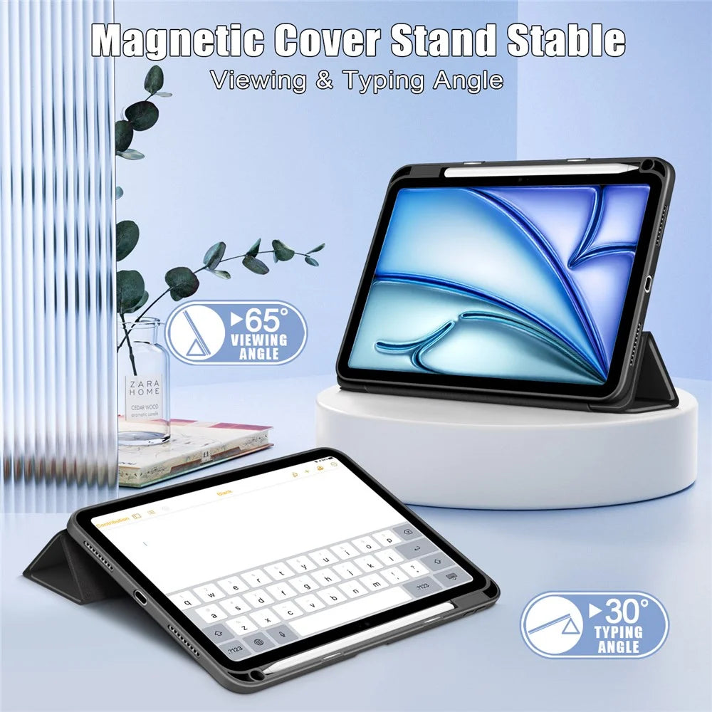 Leather Case Tri-Fold Stand For iPad Air 11 (2026) / (2025) / (2024) / Air (2022) / (2020) / Pro 11 (2022) / (2021) / (2020) / (2018) - Black - 2