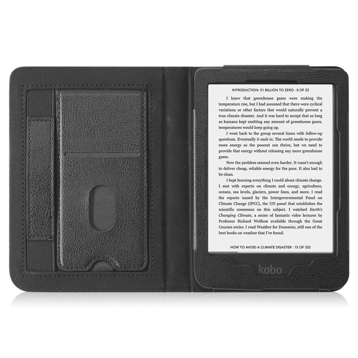 For Kobo Clara Colour / Clara 2E Case Card Slots Stand Hand Strap PU Leather E-Reader Cover - Black - 2