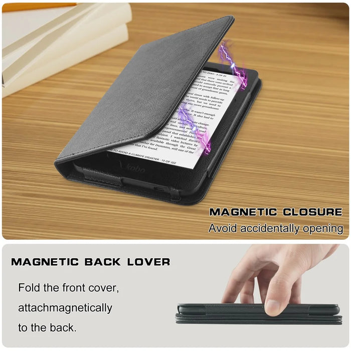 For Kobo Clara Colour / Clara 2E Case Card Slots Stand Hand Strap PU Leather E-Reader Cover - Black - 5