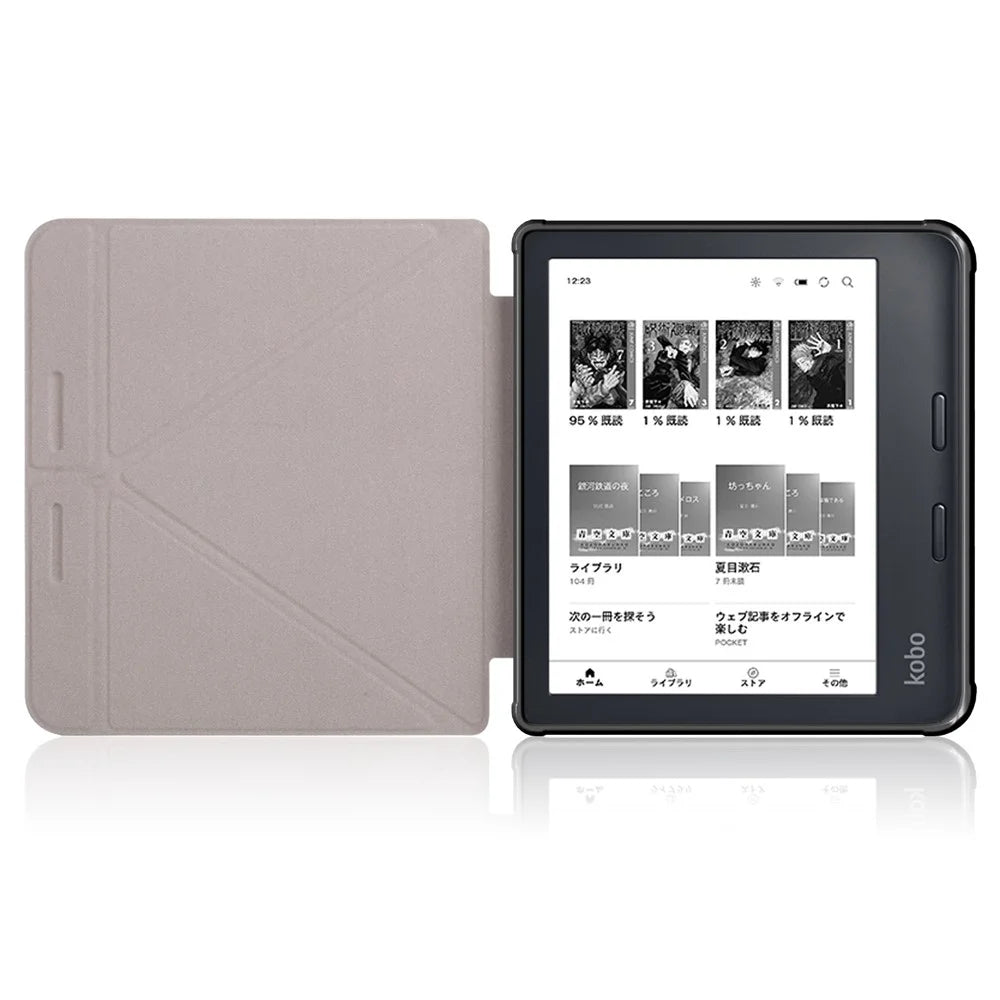 For Kobo Libra Colour / Libra 2 Case Origami Stand PU Leather Pattern E-Reader Protective Cover - Cat - 2