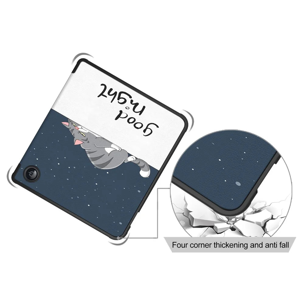 For Kobo Libra Colour / Libra 2 Case Origami Stand PU Leather Pattern E-Reader Protective Cover - Cat - 7