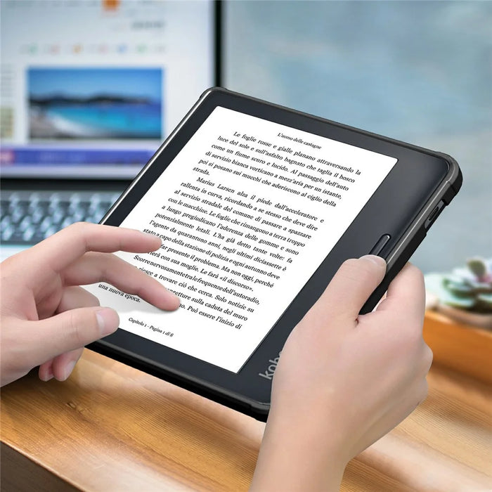 For Kobo Libra Colour / Libra 2 Case PU Leather Protective E-Reader Cover Origami Stand - Black - 6