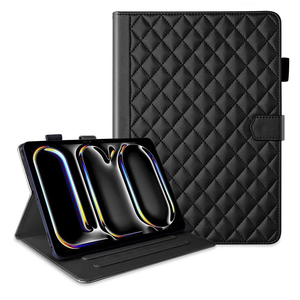 For iPad Pro 11 (2025) / 11 (2024) Case Rhombus Grid PU Leather Stand Tablet Cover with Card Slot - Black - 1
