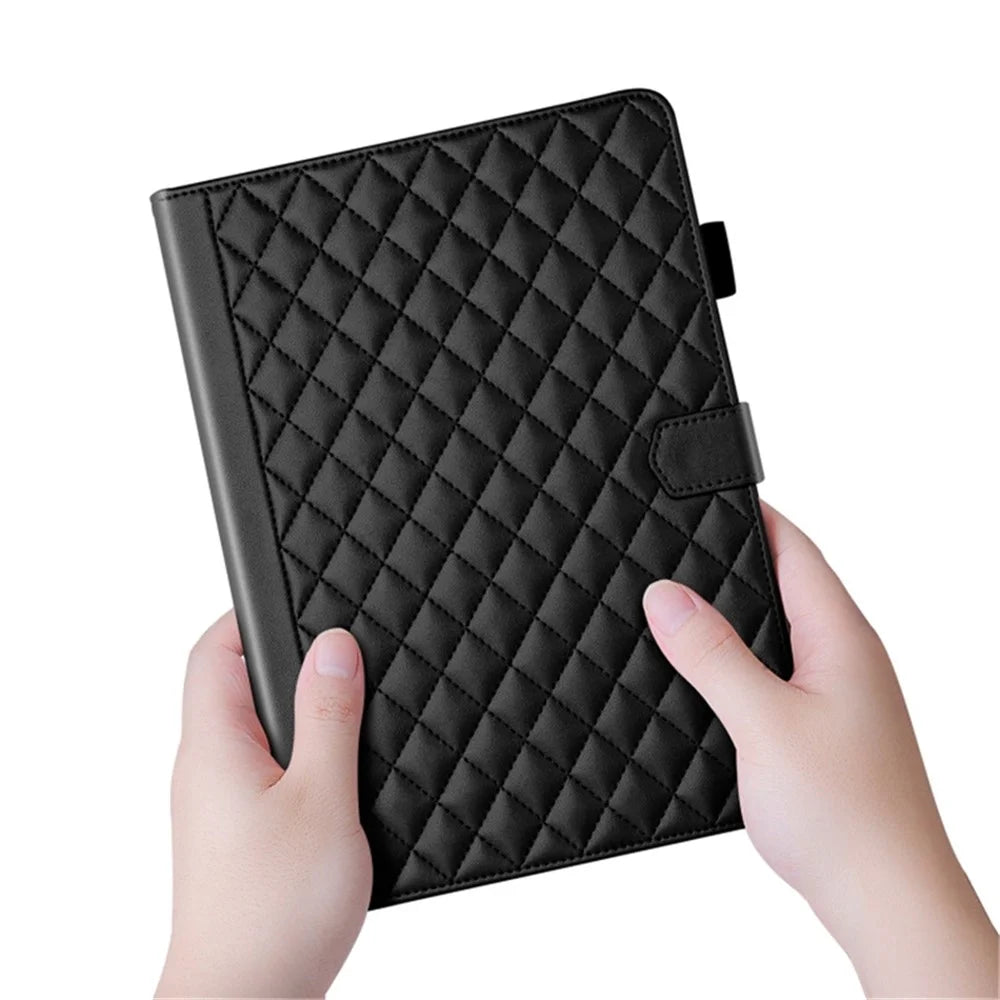 For iPad Pro 11 (2025) / 11 (2024) Case Rhombus Grid PU Leather Stand Tablet Cover with Card Slot - Black - 5