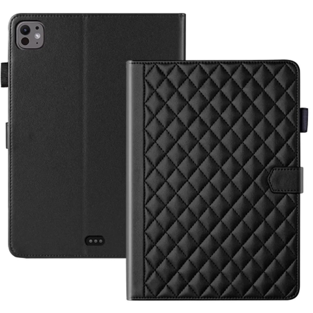 For iPad Pro 11 (2025) / 11 (2024) Case Rhombus Grid PU Leather Stand Tablet Cover with Card Slot - Black - 7