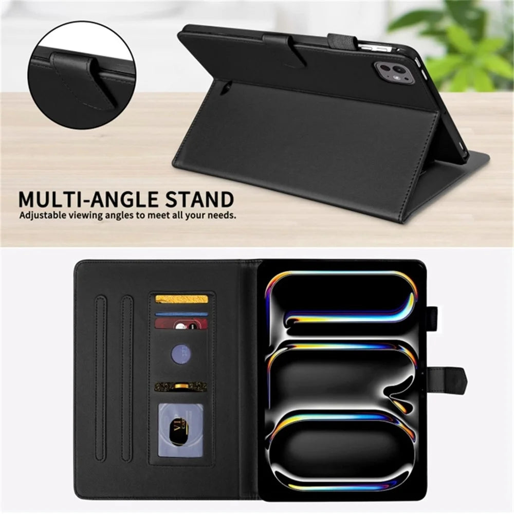 For iPad Pro 13 (2025) / 13 (2024) Case Card Holder Rhombus Grid PU Leather Stand Tablet Cover - Black - 2