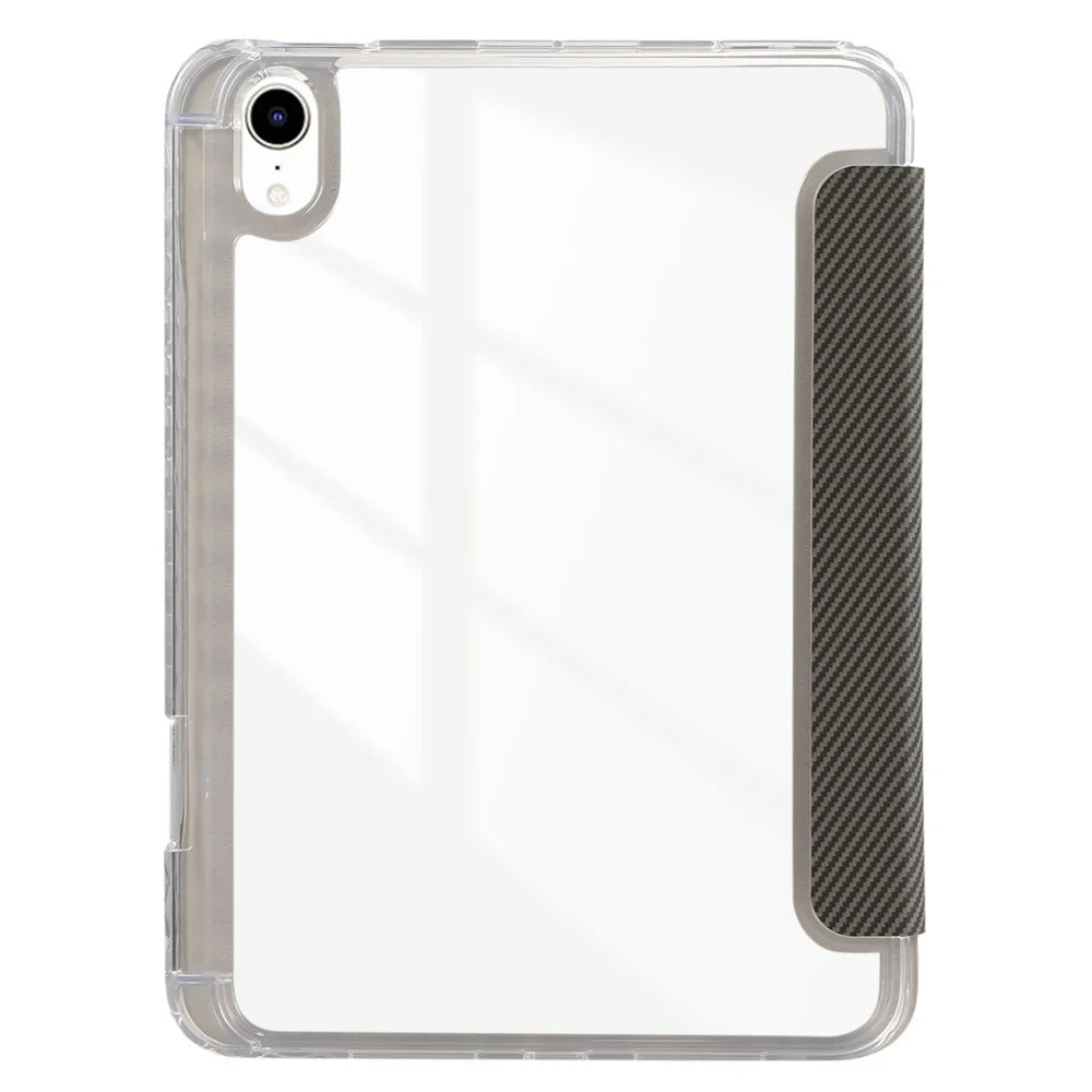 For iPad mini (2024) / mini (2021) Case Carbon Fiber Texture Leather+Clear Acrylic+TPU Stand Tablet Cover - Gold - 5
