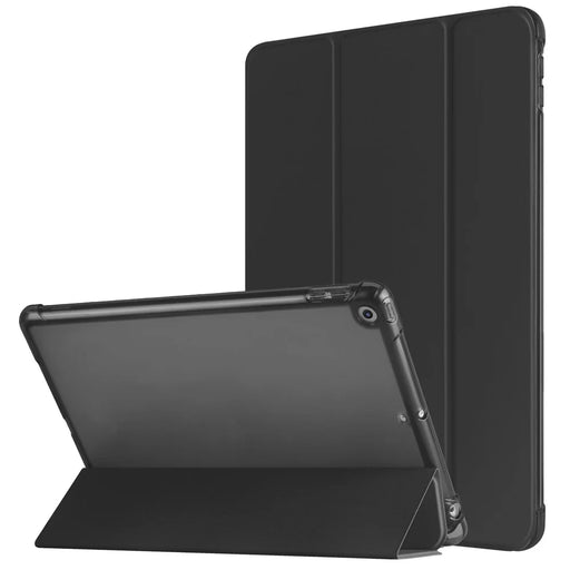 For iPad 10.2 (2021) / (2019) / (2020) Case Tri-Fold Stand Leather Tablet Cover with Pencil Holder - Black - 1