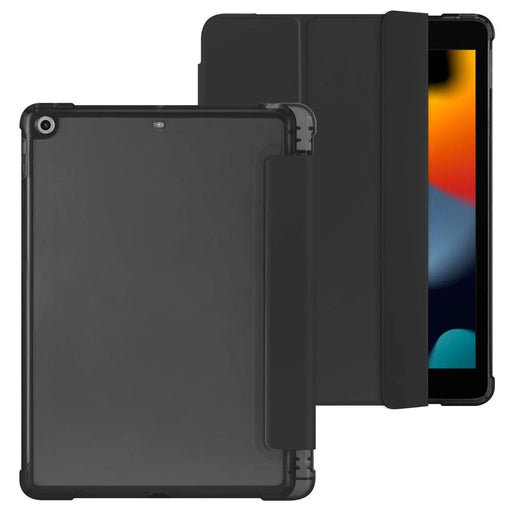 For iPad 10.2 (2021) / (2019) / (2020) Case Tri-Fold Stand Leather Tablet Cover with Pencil Holder - Black - 2