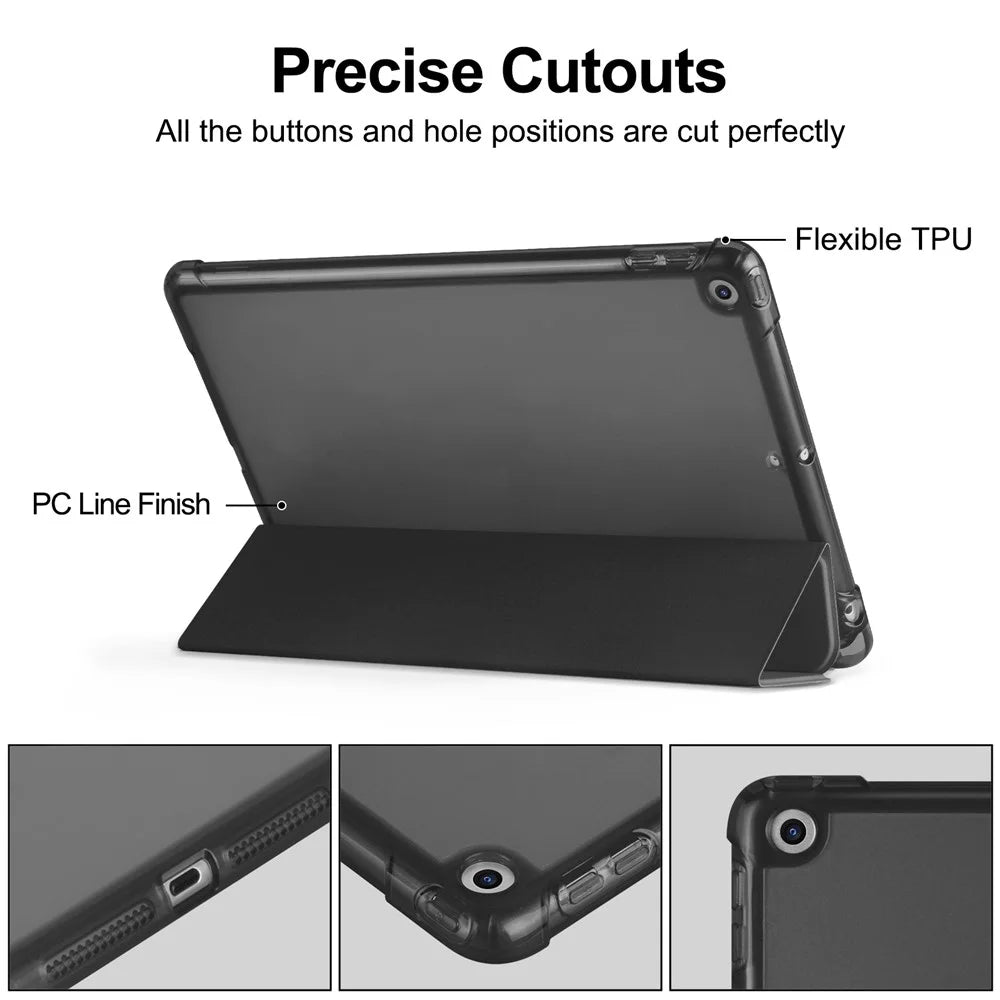 For iPad 10.2 (2021) / (2019) / (2020) Case Tri-Fold Stand Leather Tablet Cover with Pencil Holder - Black - 3