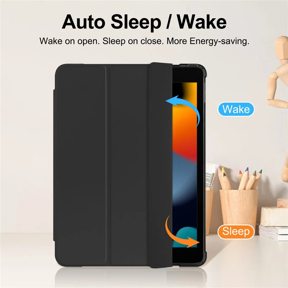 For iPad 10.2 (2021) / (2019) / (2020) Case Tri-Fold Stand Leather Tablet Cover with Pencil Holder - Black - 4