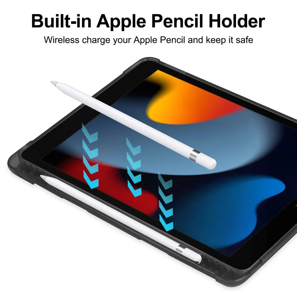 For iPad 10.2 (2021) / (2019) / (2020) Case Tri-Fold Stand Leather Tablet Cover with Pencil Holder - Black - 5
