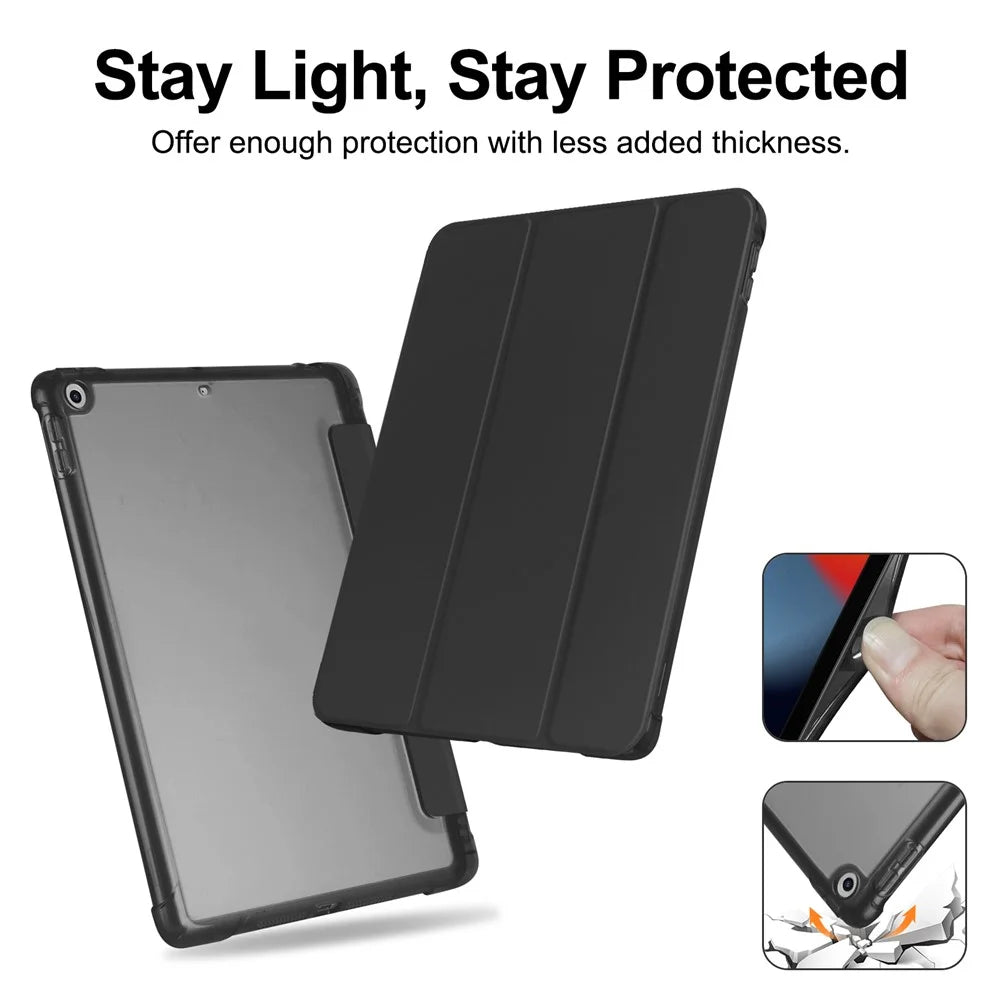 For iPad 10.2 (2021) / (2019) / (2020) Case Tri-Fold Stand Leather Tablet Cover with Pencil Holder - Black - 6