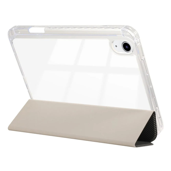 For iPad (2025) / 10.9 (2022) Case Tri-Fold Stand Leather Tablet Cover Auto Wake / Sleep Carbon Fiber Texture - Gold - 3