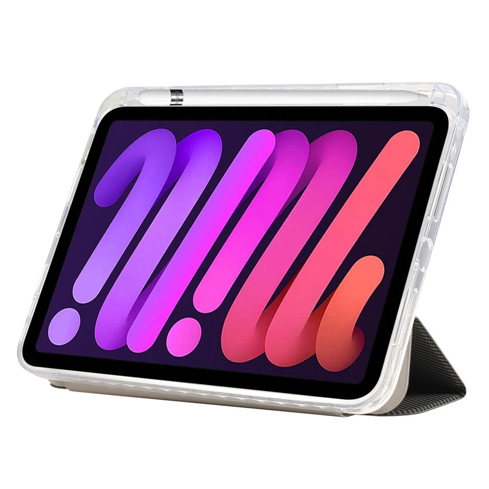 For iPad (2025) / 10.9 (2022) Case Tri-Fold Stand Leather Tablet Cover Auto Wake / Sleep Carbon Fiber Texture - Gold - 4