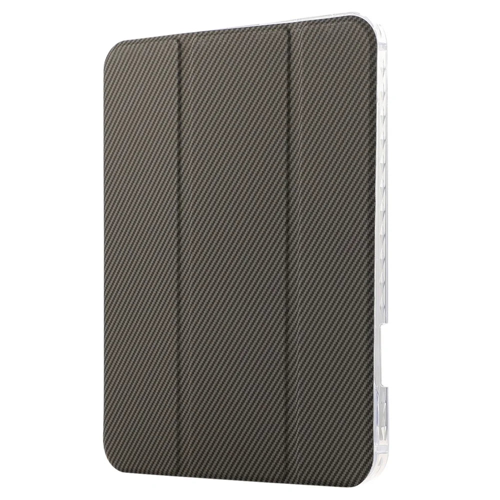 For iPad (2025) / 10.9 (2022) Case Tri-Fold Stand Leather Tablet Cover Auto Wake / Sleep Carbon Fiber Texture - Gold - 6