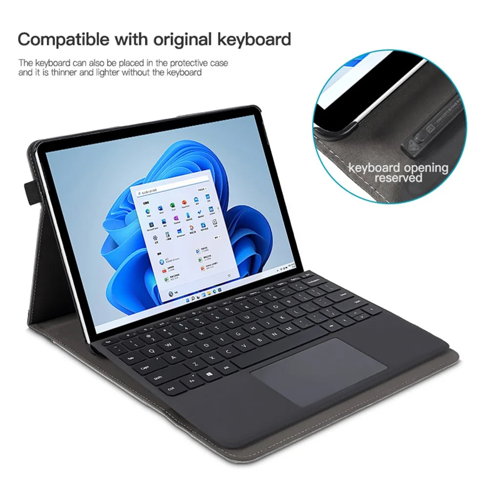 For Microsoft Surface Pro 10 / 9 / 8 Case Stand Wallet Function Laptop Leather Cover - Black+Grey - 4