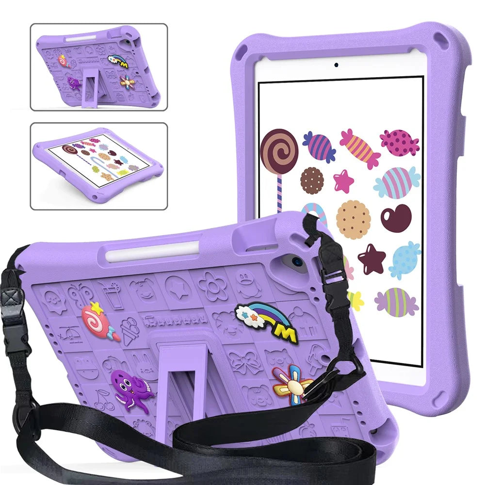 For iPad 10.2 (2021) / (2020) / (2019) / Air 10.5 inch (2019) Case EVA Protective Cover with Shoulder Strap Kickstand - Light Purple - 1