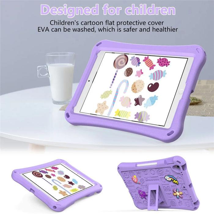 For iPad 10.2 (2021) / (2020) / (2019) / Air 10.5 inch (2019) Case EVA Protective Cover with Shoulder Strap Kickstand - Light Purple - 3